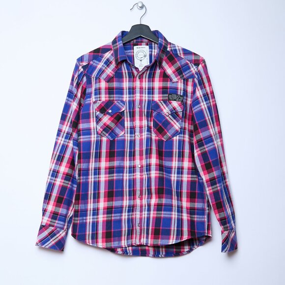 Diesel Other - Diesel Plaid Pearl Snaps Long Sleeve Shirt Western Cowboy Men's Medium Pink Blue